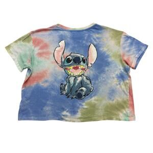 Disney Stitch Shirt Womens XXL Blue Green Tie Dye Short Sleeve Cropped